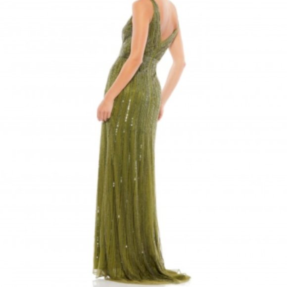 MAC DUGGAL 5219D BEADED V-NECK OLIVE GOWN sz 14 - Picture 9 of 9